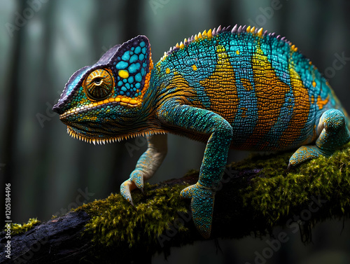 Vivid Chameleon Perches on ...