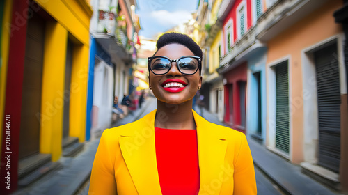 Stylish Woman Smiles Bright...