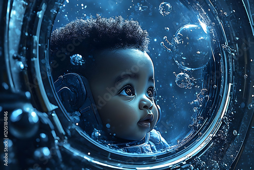 A Child Astronaut Peers Thr...