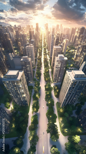 Aerial View of City Street ...
