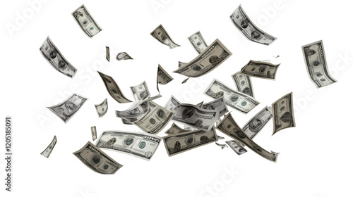 Flying Money Success Wealth and Financial Growth isolated on transparent background