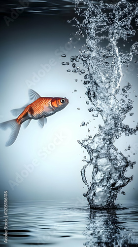 Goldfish swims towards a sp...