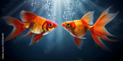 Two Orange Fish Swim Toward...