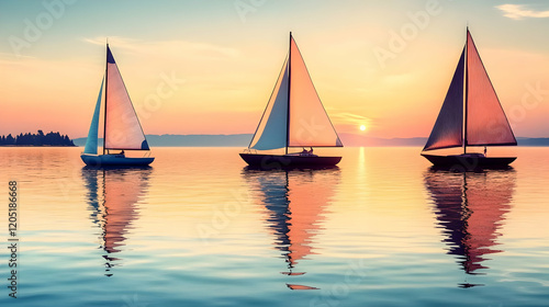 Sailboats glide across a tr...