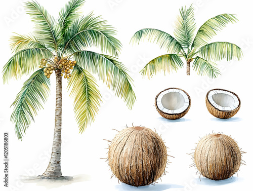 Watercolor Coconut Palm Tre...
