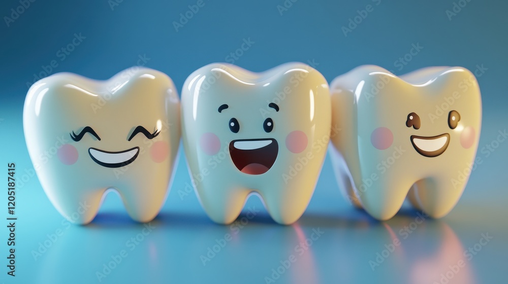 Fototapeta premium 3D Tooth Decay,tooth character with toothbrush ,Dental care illustration set,wisdom,childrens dentistry concept,pain and lean on other teeth cause of tooth decay,dental care for kids.