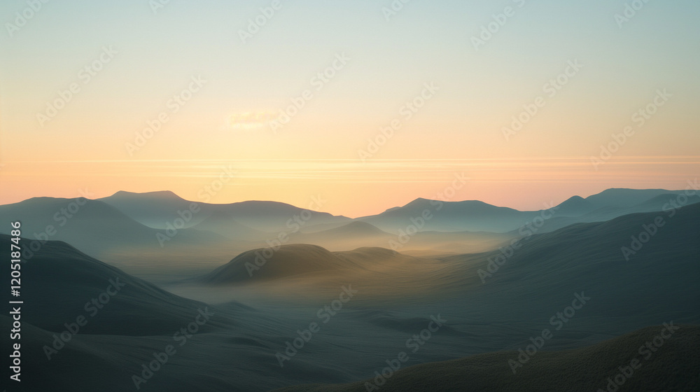Serene Sunset Mountain Landscape Misty Peaks and Golden Light Serene Sunset Mountain Landscape Misty Peaks and Golden Light