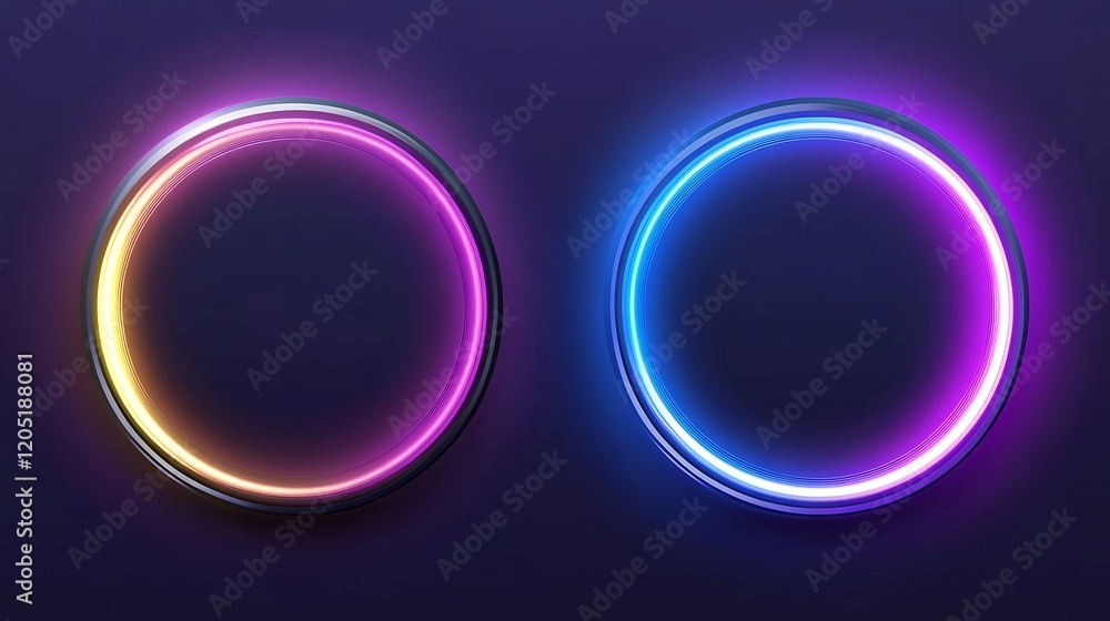 Fototapeta premium Two vibrant neon circles glow brightly against a dark background
