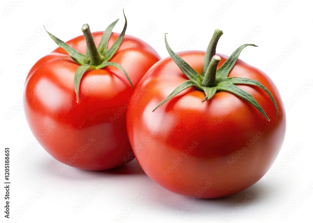 Fresh, isolated tomatoes; a red duo, connected by nature. Rule of thirds guides the eye. Fresh, isolated tomatoes; a red duo, connected by nature. Rule of thirds guides the eye.