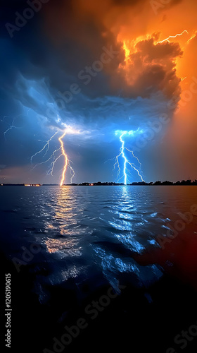 Lightning strikes illuminat...