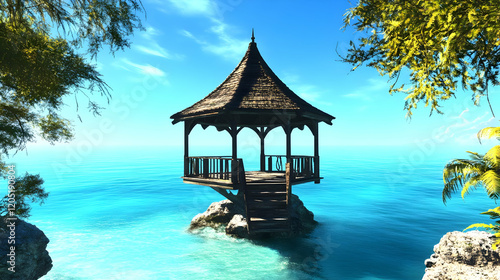 Gazebo stands on a rock in ...