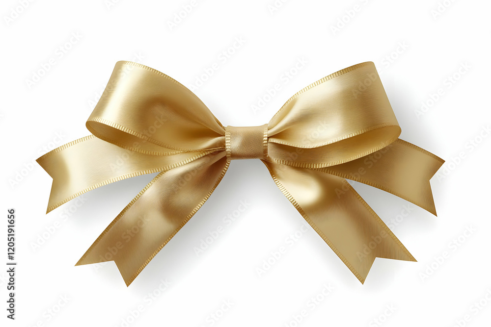 Elegant Gold Ribbon Bow Isolated on White Background for Gift Wrapping or Decoration Elegant Gold Ribbon Bow Isolated on White Background for Gift Wrapping or Decoration