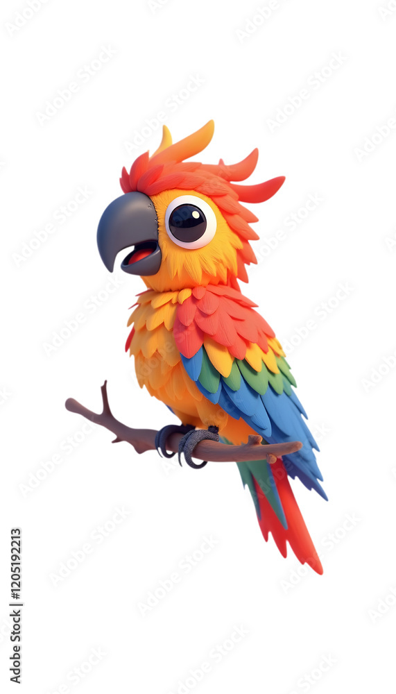 Fototapeta premium Adorable Cartoon Parrot on Branch Digital Art