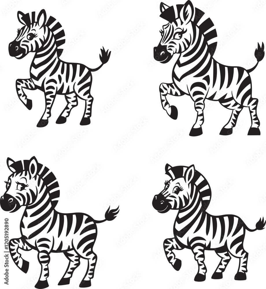 Obraz premium Cute Cartoon Zebras Vector Illustrations