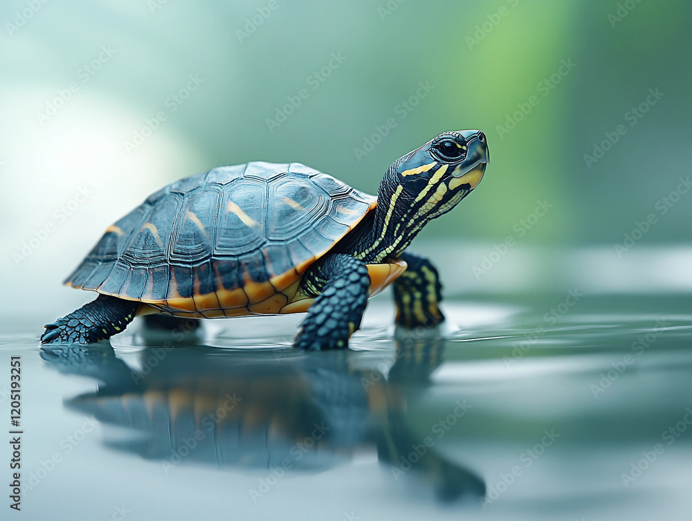 A baby turtle is walking on the water A baby turtle is walking on the water