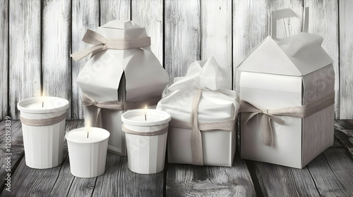 White Gift Boxes, Lit Candl...