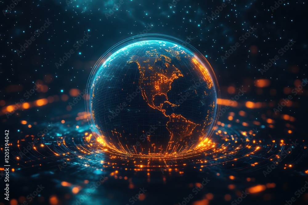 Digital globe with network connections for global business, glowing with technological brilliance. Digital globe with network connections for global business, glowing with technological brilliance.