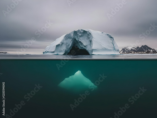Iceberg Floats with Cave in...