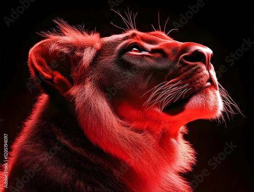 Red Lioness Gazes Upwards i...