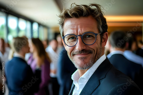 Smiling Businessman Stands ...