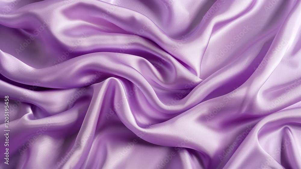 A realistic shot of lavender silk fabric gently flowing in the air, the light playing off its delicate folds, against a smooth, monochromatic background. A realistic shot of lavender silk fabric gently flowing in the air, the light playing off its delicate folds, against a smooth, monochromatic background.