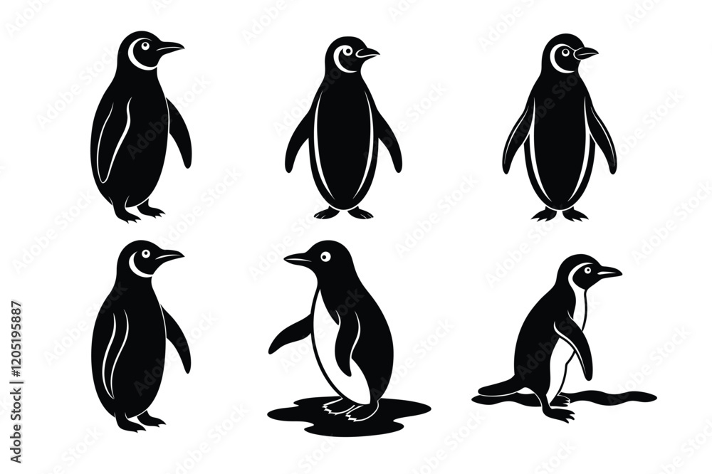 Naklejka premium set of Penguin shillouette vector illustration
