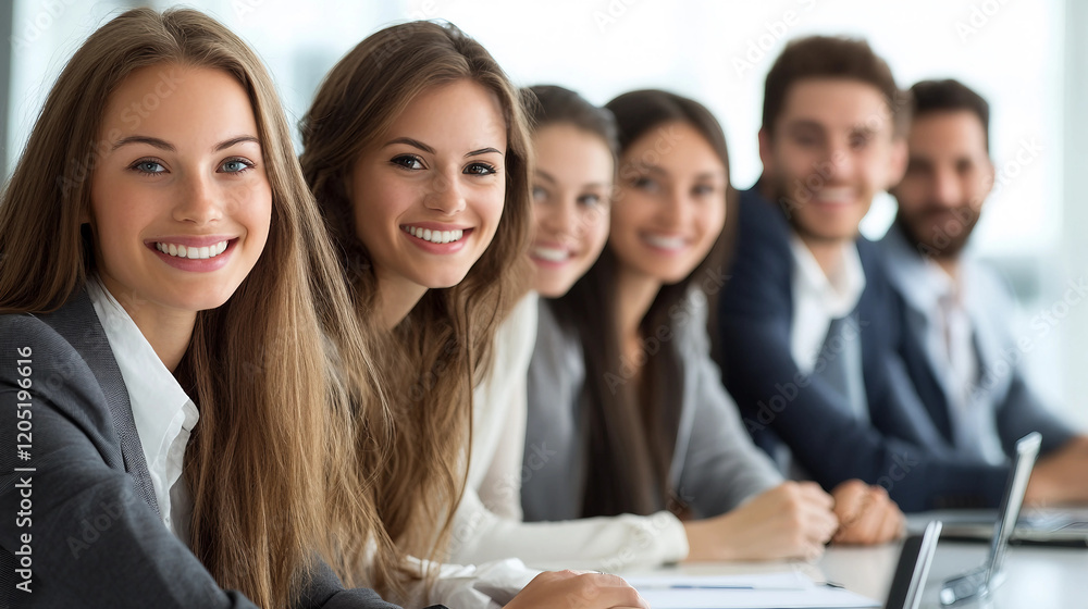 A group of people are smiling and sitting at a table A group of people are smiling and sitting at a table