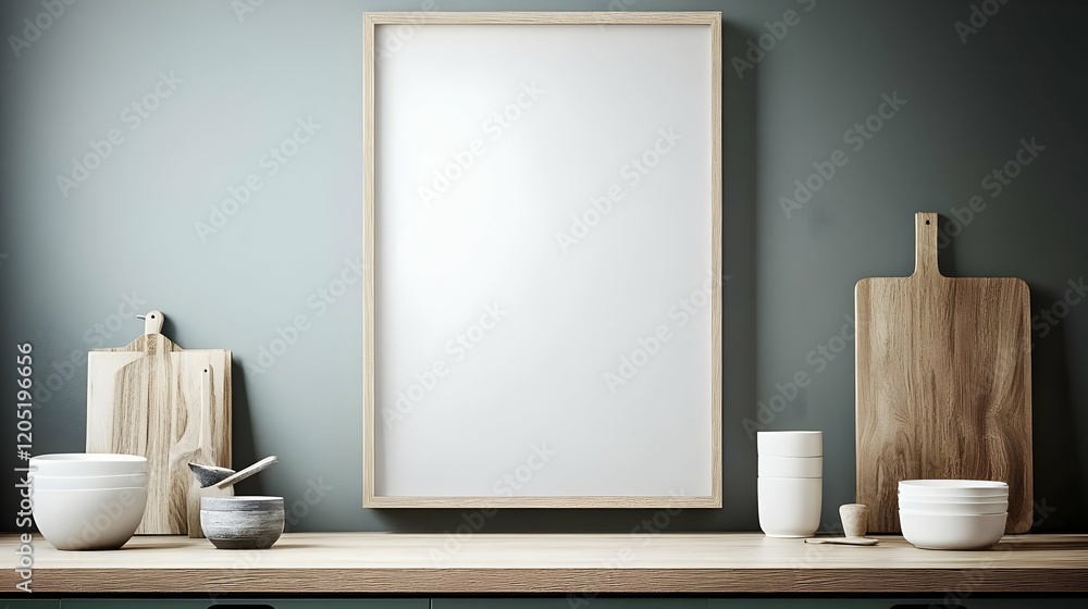 Blank Frame Mockup on Kitchen Counter with Bowls and Cutting Boards Blank Frame Mockup on Kitchen Counter with Bowls and Cutting Boards