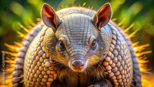 Intricate detail in a wildlife close-up: a Big Hairy Armadillo (Chaetophractus villosus) portrait. photo