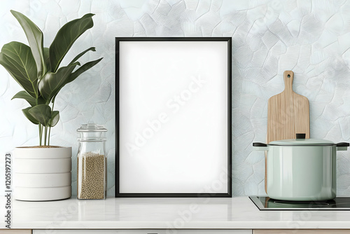 Blank frame mockup on kitch...