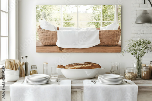 Wicker Basket with White Cl...