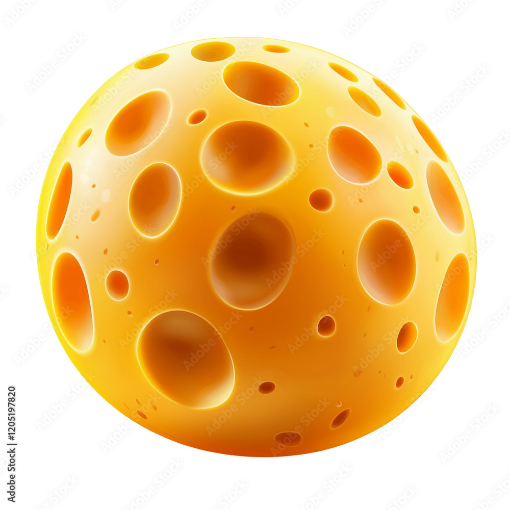 Fototapeta premium A stylized, cartoonish depiction of a cheese sphere with holes.