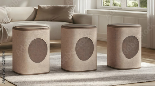 Three stylish speakers stan...
