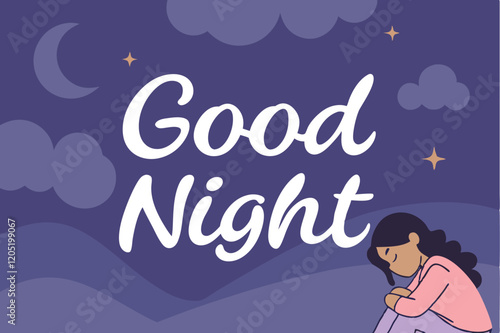 Good Night lettering text vector illustration.