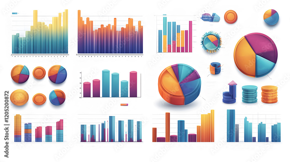 Cleanly organized 3D data analysis vector featuring charts pie graphs on white backdrop modern style 8K realistic Cleanly organized 3D data analysis vector featuring charts pie graphs on white backdrop modern style 8K realistic