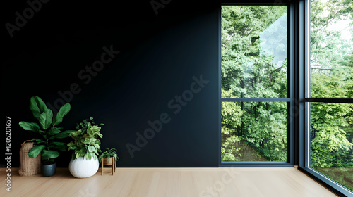 Empty Room with Black Wall ...