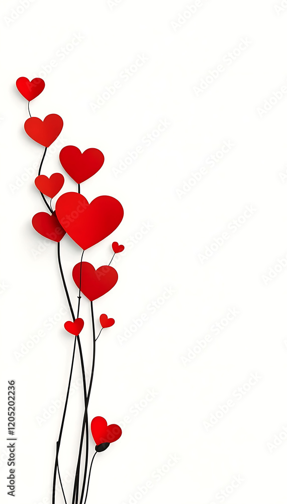 Red hearts arranged on vines perfect image Red hearts arranged on vines perfect image
