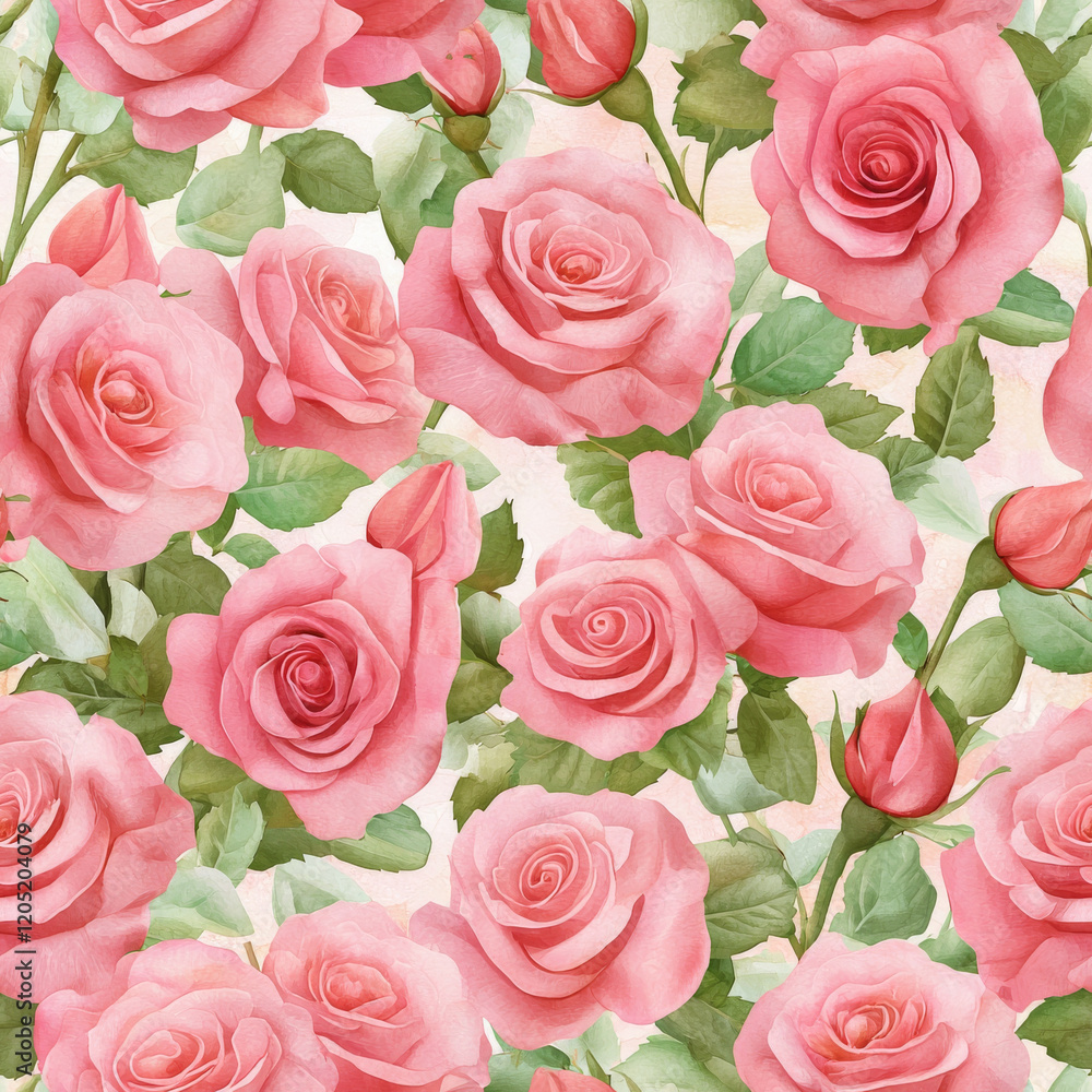 Soft pink roses with green leaves create serene and elegant floral pattern, perfect for various design projects. delicate hues evoke sense of calm and beauty Soft pink roses with green leaves create serene and elegant floral pattern, perfect for various design projects. delicate hues evoke sense of calm and beauty