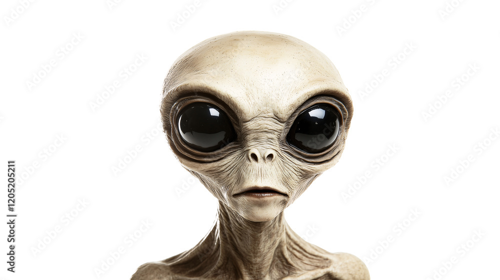 Naklejka premium Alien with large black eyes on a transparent background