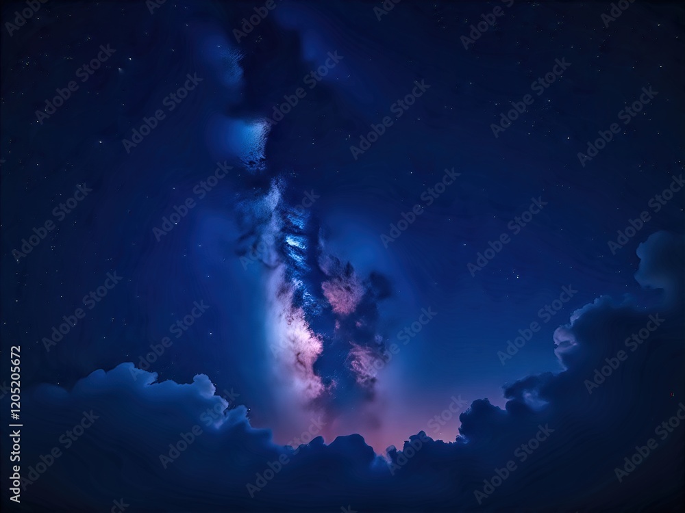 Fototapeta premium Milky Way with clouds and bright blue light 