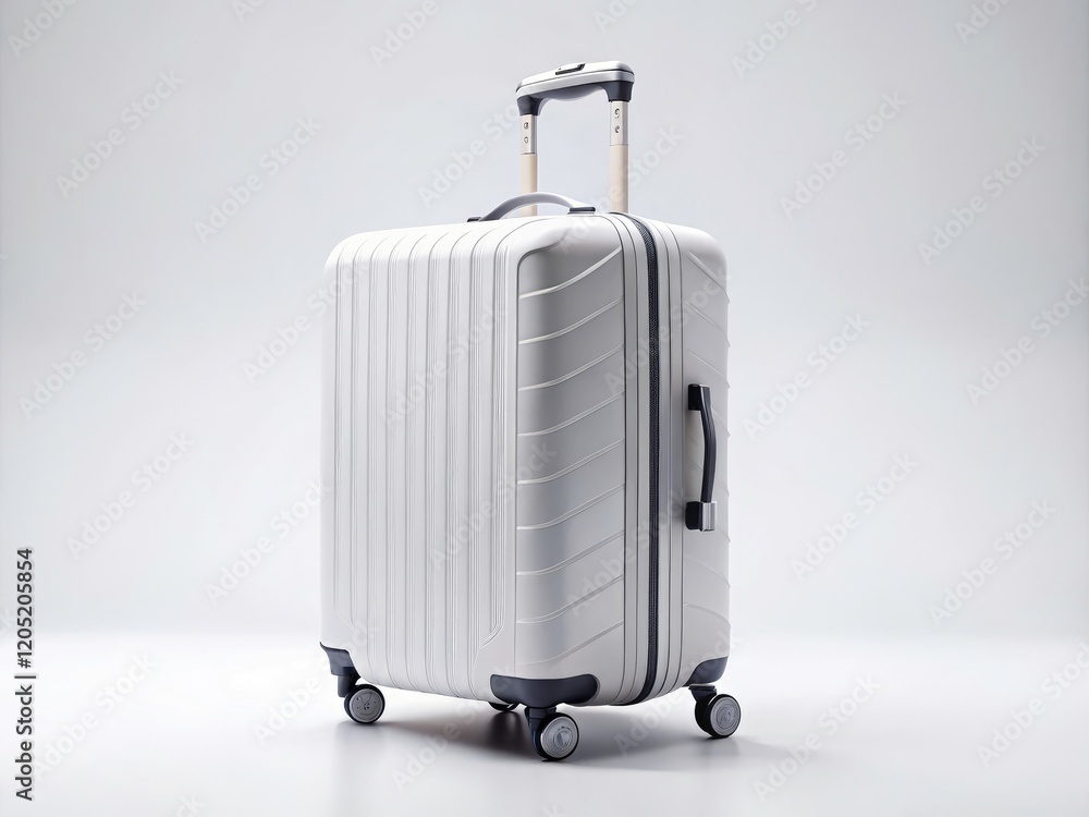 Modern minimalist travel: a stylish white suitcase, clean lines, isolated background. Modern minimalist travel: a stylish white suitcase, clean lines, isolated background.