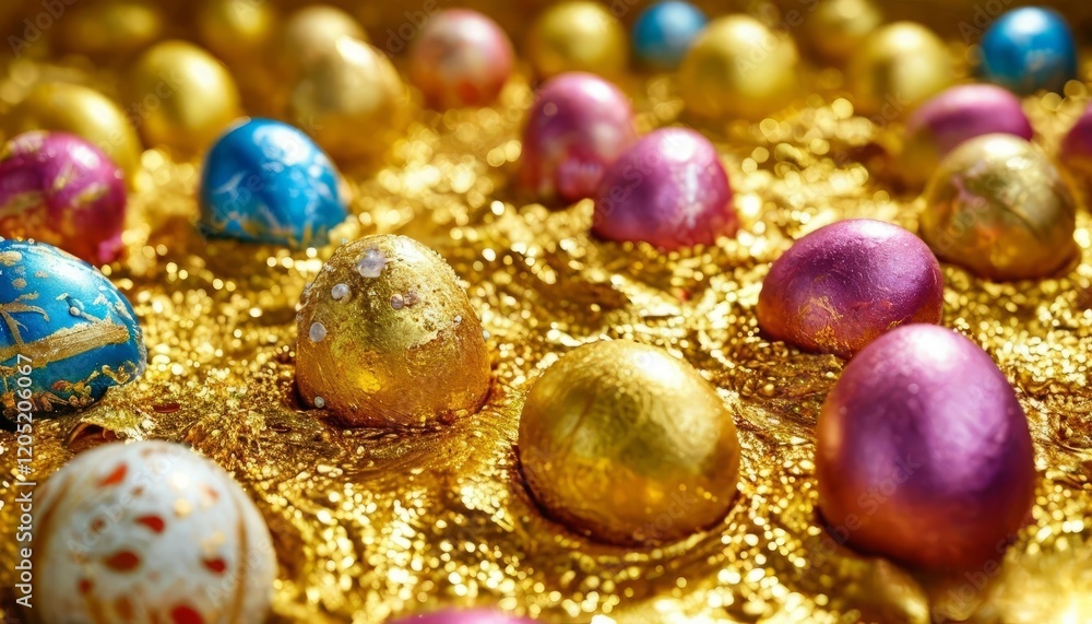 Obraz premium Festive Easter eggs on a background of liquid gold