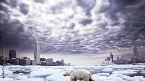 Polar Bear Navigates Frozen...