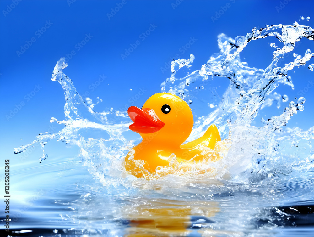 Yellow Rubber Duck Creates Big Splash in Clear Blue Water Yellow Rubber Duck Creates Big Splash in Clear Blue Water