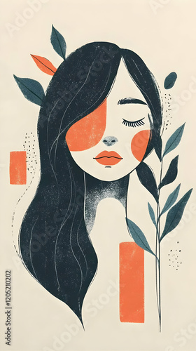 Serene Woman Illustration w...