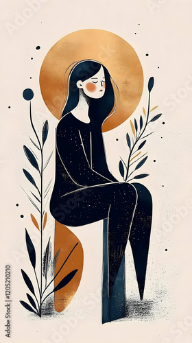 Serene Illustration: Woman ...