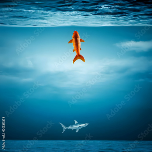 Goldfish swims above while ...