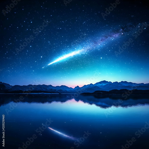 Comet streaks across starry...