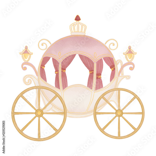 Fairytale carriage element for royal wedding watercolor illustrations
