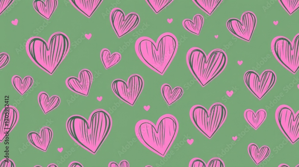 hand-drawn pink hearts seamless pattern in electric vivid colors. Detailed focus, lovely romantic background, suitable for Valentine's Day textiles, wallpapers, and banners hand-drawn pink hearts seamless pattern in electric vivid colors. Detailed focus, lovely romantic background, suitable for Valentine's Day textiles, wallpapers, and banners